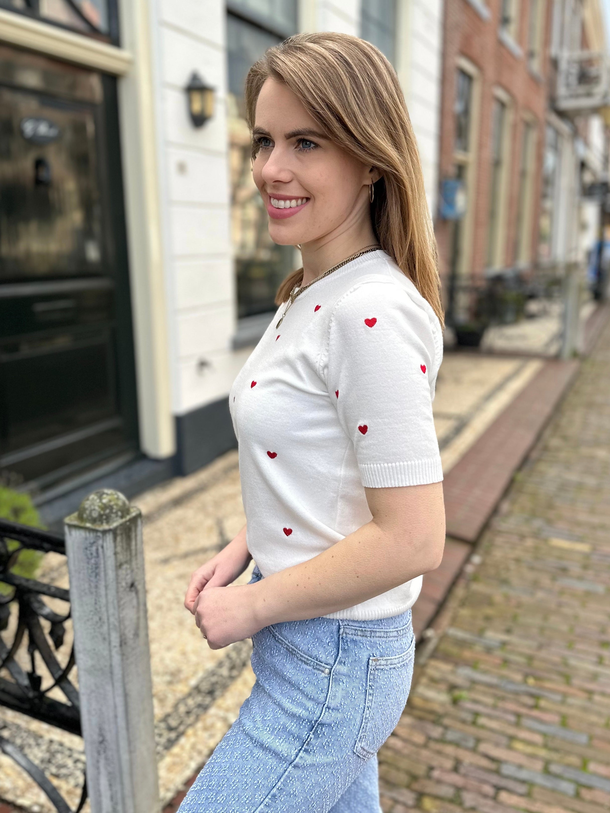 RED HEARTS TOP WHITE